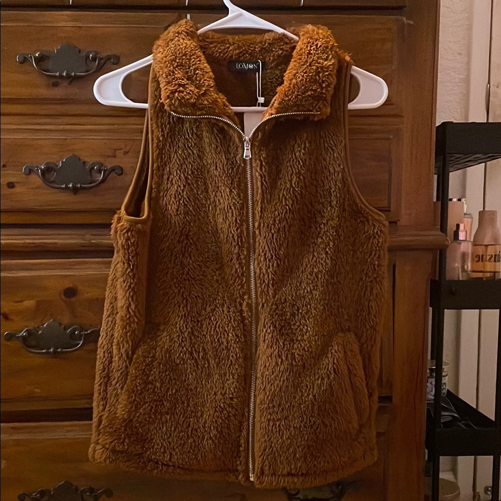 Brown Sherpa Zip-Up Vest